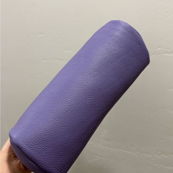 Purple Pebble Calfskin Leather Handmade Push Lock Baguette Bag, Multi Use Style - Picture 14 of 15